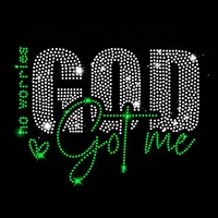 Patch en strass 'Ne vous inquiétez pas, Dieu a ma charge', Citations religieuses, Motif thermocollant en strass, Design de t-shirt scintillant pour T-shirt