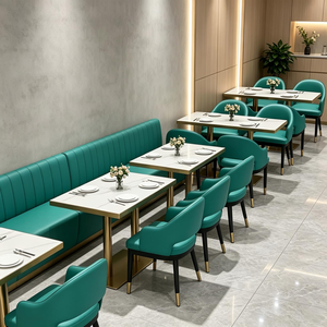 Ensemble table et chaises rectangulaires en marbre au design moderne, avec structure métallique durable, idéal pour les salons de thé, restaurants et bars. - Product Image 2