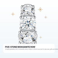 Boucles d'oreilles créoles personnalisées en argent sterling 925 avec cinq pierres de moissanite, bijoux fins S925 pour femmes