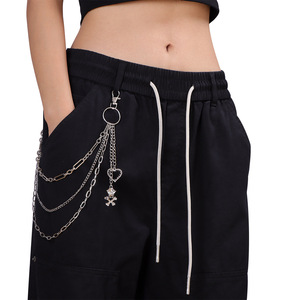 Cadena de cintura de metal punk multicapa con púas, corazón y calavera pirata, de aleación de zinc, estilo urbano, cadena corporal de moda para uso diario - Product Image 2