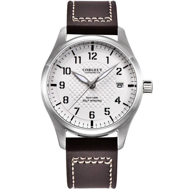 High Quality Men's Automatic Mechanical Watches 40mm Corgeut SS Pilot NH35 Movement Water Resistant Analog 20mm Leather Crystal
