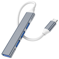 Hub USB 3.0/2.0 Tipe-C 4 Port, Adaptor Multiport USB-C Aluminium Hub Data 5Gbps untuk Laptop U Disk Mouse