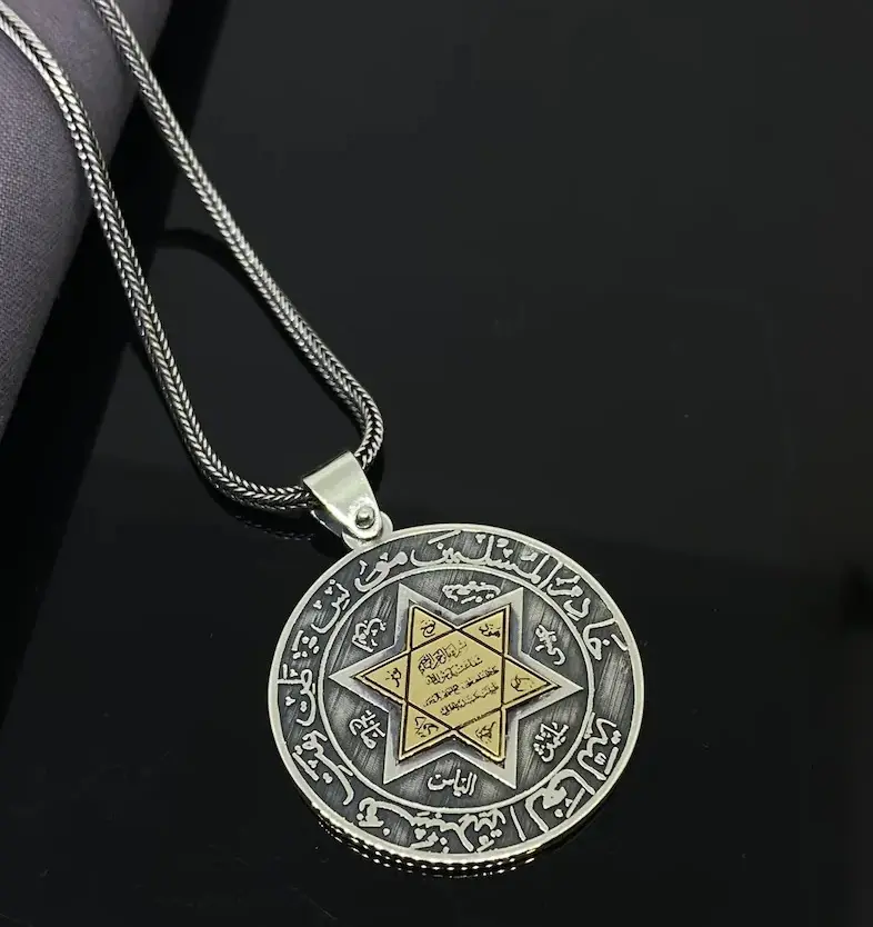 Pendentif fait à la main en forme de sceau du roi salomon, chaîne en queue de renard de 925mm, collier en forme de sceau de salomon, 1.5 Sterling