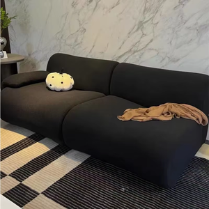 นอร์ดิก leely โค้งโซฟาแบบแยกส่วนผ้าสำหรับห้องนั่งเล่นย้อนยุค lambswool ชุดข้อต่อไม้ไผ่ทรงกลมดีไซน์สร้างสรรค์ - Product Image 3