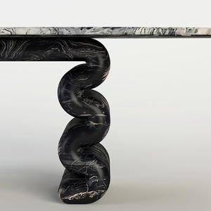 Table à manger longue en pierre noire de luxe Kumusi - Product Image 4