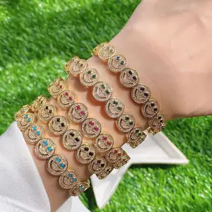 bangels bracelet charms New Arrival designer Adjustable charm Cubic zircon Smile Happy face Open Bangles Bracelets