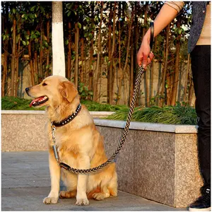 Coleira de couro trançado para cachorro, coleira grande de couro legítimo para treinamento de cães, pastor, buldourado, labrador, rétriever, animais de estimação