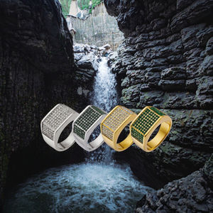 Anillo de Lujo Hip Hop para Hombre, con Circonita Cúbica, Resistente al Agua, Chapado en Oro de 18K, Acero Inoxidable de Titanio, Antideslustre, para Regalo - Product Image 3