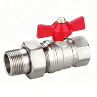 Válvulas de Bola de Latón Niquelado Macho-Hembra con Conector de Unión y Manija de Mariposa Roja para Uso Industrial, Fabricante OEM Carp Journey