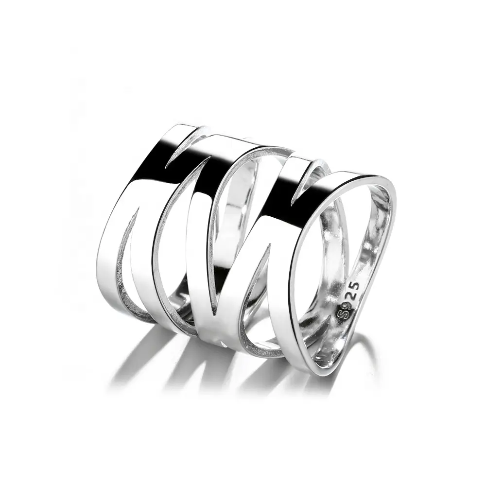 Modern Contemporary Sterling Silver Fine Jewelry 925 Long Silver Ring