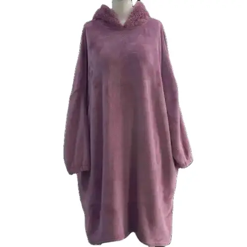 Grossiste Robes de nuit d'hiver pour femme surdimensionnées décontractées avec chapeau Robe de nuit à manches longues personnalisée pyjama