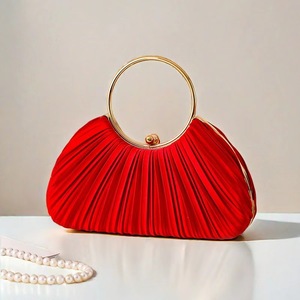 Bolso de mano plisado de lujo con asa de anillo para mujer, elegante bolso de noche para banquetes - Product Image 6