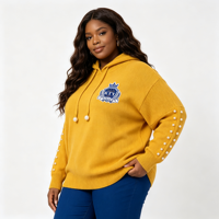 Pull en tricot personnalisé grande taille pour femme avec manches perlées, broderie et capuche