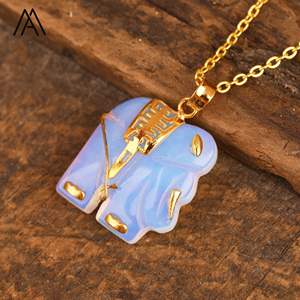 ゴールドエレファントブッダジュエリータイガーズアイカービングクリスタルネックレスペンダントチョーカーファッションギフト - Product Image 3