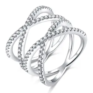 Somen Sterling Silber Ring Frauen Double X Form Kreuz Design Zirkon Modeschmuck Jubiläums geschenk Modeschmuck