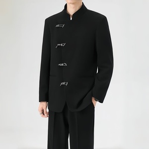 Costume Zhongshan <span class=keywords><strong>pour</strong></span> <span class=keywords><strong>homme</strong></span>, style national, nouveau, chinois, à fermeture éclair, perlé, haut de gamme, noir, col montant, <span class=keywords><strong>pour</strong></span> mariage et fiançailles - Product Image 5