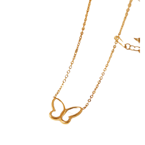Collier rétro minimaliste français pour femmes en acier inoxydable, pendentif papillon en or 18 carats, nacre - Product Image 1