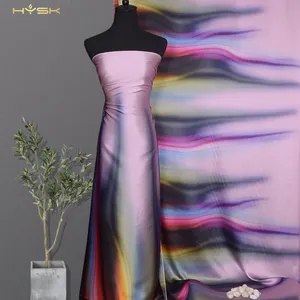 HYSK gradient clothing materials abstract digital printed design ombre fabric silk charmeuse 100% satin silk fabric