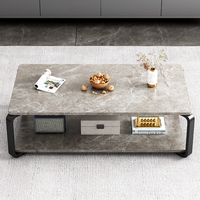 Table basse moderne en bois imitation marbre gris avec étagère de rangement, table centrale à 2 niveaux, meubles pour la maison