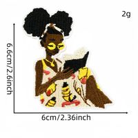Patchs en tissu polyester brodés thermocollants avec slogan de motivation de dessin animé, motif Fille noire lisant ; à utiliser pour vêtements et chapeaux