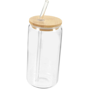 Wholesale 12oz 16oz 20oz Clear Frosted High Borosilicate Glass Eco-Friendly Sublimation Blanks Beer Can Tumbler Straw Bamboo <b>Lid</b> - Product Image 1