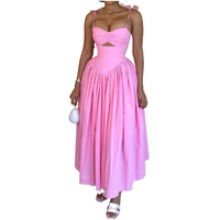 Robe Cami Unie Tendance, Sexy, Décolletée, Évidée, Longue, Style Africain, Plissée à la Taille, Coupe Ajustée pour Femmes