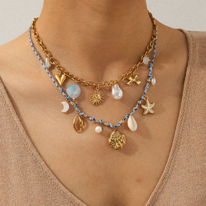 สร้อยคอแฟชั่นฤดูร้อน สร้อยคอจี้ สแตนเลส 316L เครื่องประดับชุบทอง 14k 18k PVD สร้อยคอเชือกฮาวายหลากสีสำหรับผู้หญิง - Product Image 1