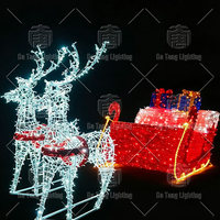 Motif lumineux LED 3D de Noël avec Père Noël, rennes et calèche pour exposition de parc à thème ou de fêtes