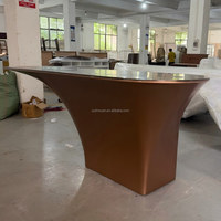Comptoir de réception en rotin OEM/ODM personnalisé pour spa, comptoir de caisse moderne pour salon de beauté, table de caisse en bois, fabrication OEM/ODM