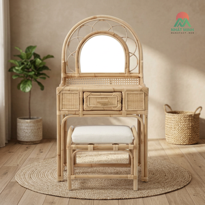 Nhat Minh Rattan <b>Dressing</b> <b>Table</b> <b>With</b> Mirror And Drawer Tropical Style Bedroom Furniture Set - Product Image 4