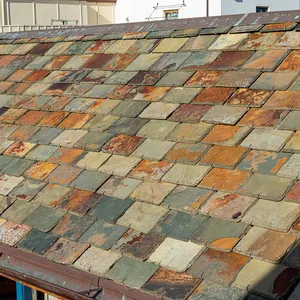 Doğal kayrak fayans pas renkli çatı kiremitleri el yapımı geleneksel kayrak fayans