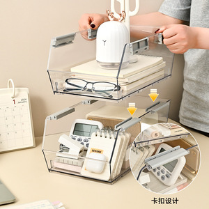 Transparent Desktop Storage <b>Box</b> Stackable Organizer For Office Desk Stationery Cosmetic <b>Makeup</b> Holder Large Size 2L Capacity - Product Image 3
