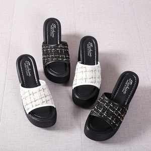 2025 Slope Heel <b>slippers</b> for Women in the Summer of New Thick Soled Mid Heel Beach Fish Mouth One Line <b>slippers</b> for Women - Product Image 4