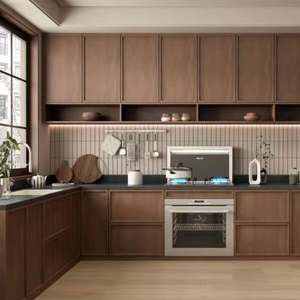 Conception de cuisines modernes personnalisées en mélamine à grain de bois laqué, peinture ouverte - Product Image 1