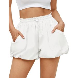 Shorts d'été pour femmes Fisoew, taille haute avec poches, shorts décontractés pour l'entraînement, respirants, 100% polyester tricoté - Product Image 1