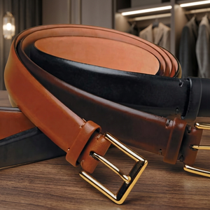 Factory Direct Supplies Custom Steel Square Cow Hide Leather Pin Buckle <b>Belt</b> European Style Vintage Design Solid Heavy Duty - Product Image 1