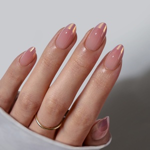BTArtbox Uñas postizas acrílicas de gel rosa cromado con punta francesa, al por mayor, cortas, almendradas, de gel suave, hechas a mano - Product Image 1