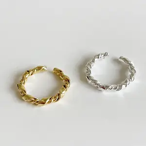纯银绞绳精致带戒指扭曲堆叠优雅戒指饰品