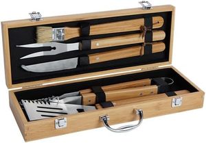 Ensemble d'outils de barbecue avec manche en bambou, étui de rangement et gants résistants à la chaleur, kit d'accessoires de barbecue en acier inoxydable pour l'extérieur - Product Image 3