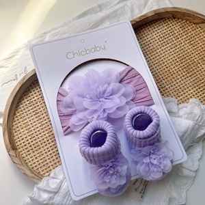 Set di Calzini e Fascia per Neonati all'Ingrosso, Colore Unito in Cotone <span class=keywords><strong>Antiscivolo</strong></span>, Casual, Lavorato a Maglia, Traspirante con Fiori 3D - Product Image 3