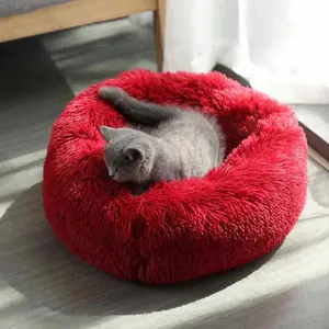 Populaire nid pour animaux de compagnie luxe chien lit amovible lavable coussin moelleux chat canapé anti-dérapant beignet rond chien lit pour chiens