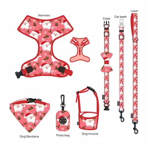 Set Harness hewan peliharaan tanpa tarik Natal baru 2024 Set perlengkapan Harness hewan peliharaan Logo kustom tali pengikat empuk rompi anjing Harness untuk anjing