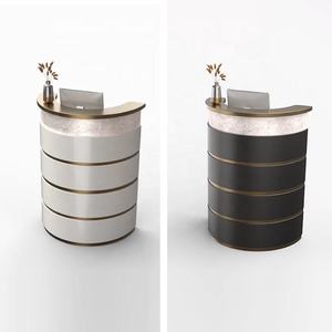 2025 Trending Modern Custom Semi-circular Beauty Salon Reception <b>Desk</b> with Wood Panel Design <b>Nail</b> Salon Use - Product Image 6