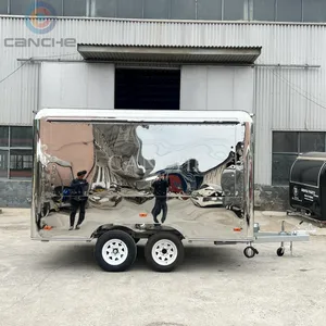 Chariots de bar mobiles carrés de 4 m de long, en acier inoxydable, pour la vente de nourriture en plein air, remorque de camion de restauration - Product Image 2