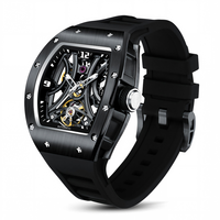 Reloj Mecánico para Hombre con Esfera Transparente, Caja de Acero Inoxidable, Correa de Silicona, Resistente al Agua 30M, Logotipo Personalizado para 30 Piezas