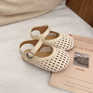 Nouvelles <span class=keywords><strong>sandales</strong></span> tissées coréennes 2026 pour filles, style princesse, couleur unie, à fermeture, semelles souples antidérapantes, ajourées, bout fermé - Product Image 2