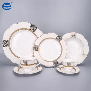 42 pcs Nordic Style Luxury Gold Rim Floral Porcelain Plate New Bone China Dinner Set Ceramic Dinnerware Set