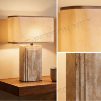 Lampe de table moderne et simple en travertin avec abat-jour en tissu, alimentation secteur, lumière LED pour chambre à coucher, salon et hôtel