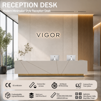 Bureau d'accueil de style minimaliste moderne et luxueux avec logo lumineux, idéal pour les services de conception dans les halls d'entreprise