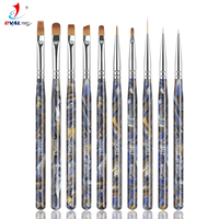 Nuevo Set Profesional de 10 Pinceles para Uñas con Mango Acrílico con Textura de Mármol Azul para Pintura en Gel UV y Arte de Líneas